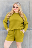 Double Take Full Size Texture Long Sleeve Top and Drawstring Shorts Set 