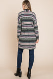 BOMBOM Geometric Open Front Long Sleeve Cardigan with Pockets 