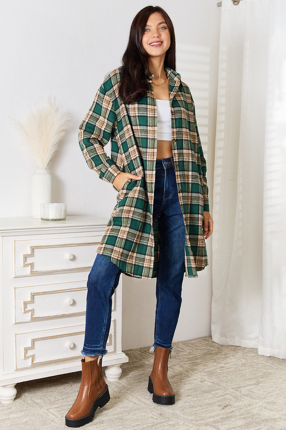 Mandy Plaid Collared Neck Long Sleeve Shirt 