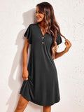 Notched Short Sleeve Lounge Dress 
