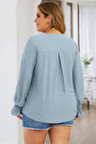 Plus Size Eyelet Notched Flounce Sleeve Blouse 