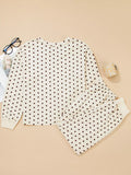 Polka Dot Notched Long Sleeve Top and Drawstring Joggers Lounge Set 