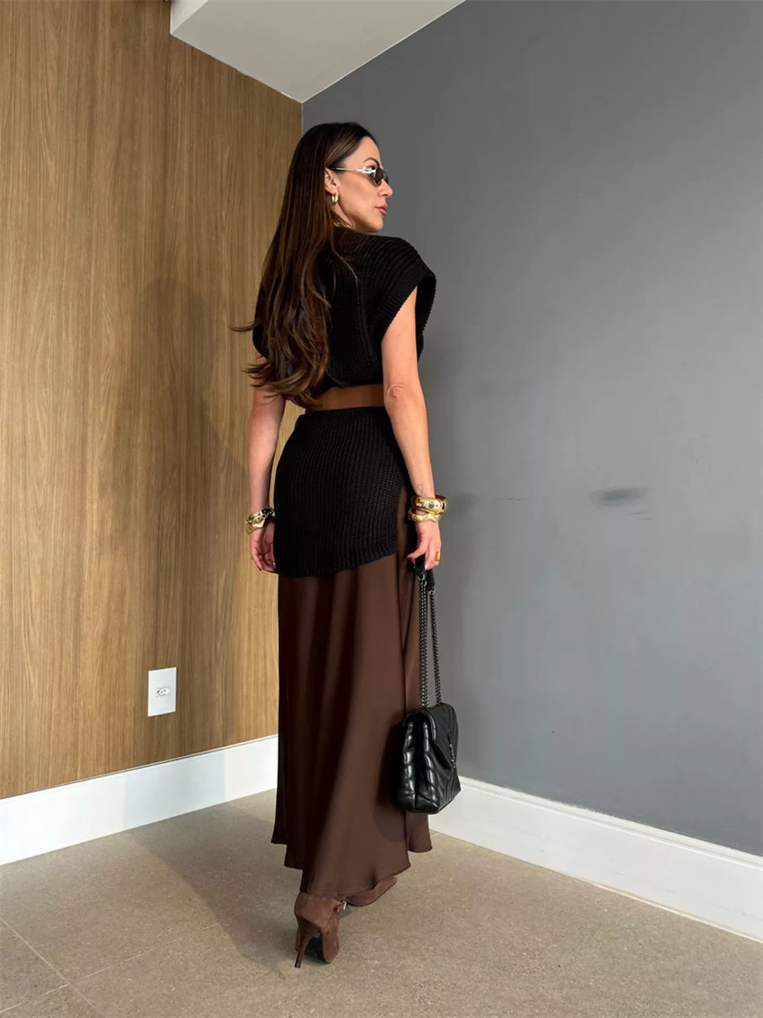 Round Neck Cap Sleeve Sweater Dress 