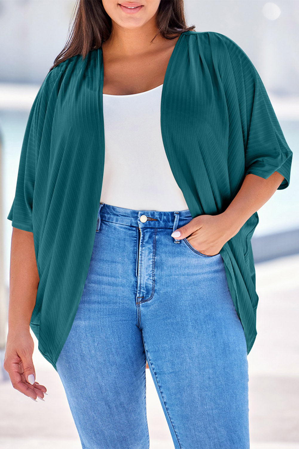Plus Size Ribbed Cocoon Cover Up 