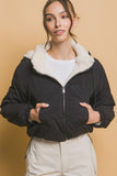 Love Tree Zip Up Cropped Hooded Sherpa Reversible Jacket 