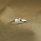 T Shape Inlaid Zircon 925 Sterling Silver Open Ring 