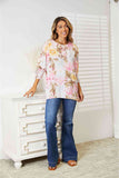Double Take Floral Round Neck Three-Quarter Sleeve Top 