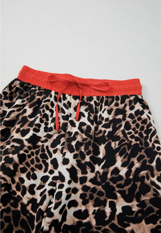 Contrast Trim Leopard Round Neck Top and Pants Lounge Set Lingerie & Nightwear