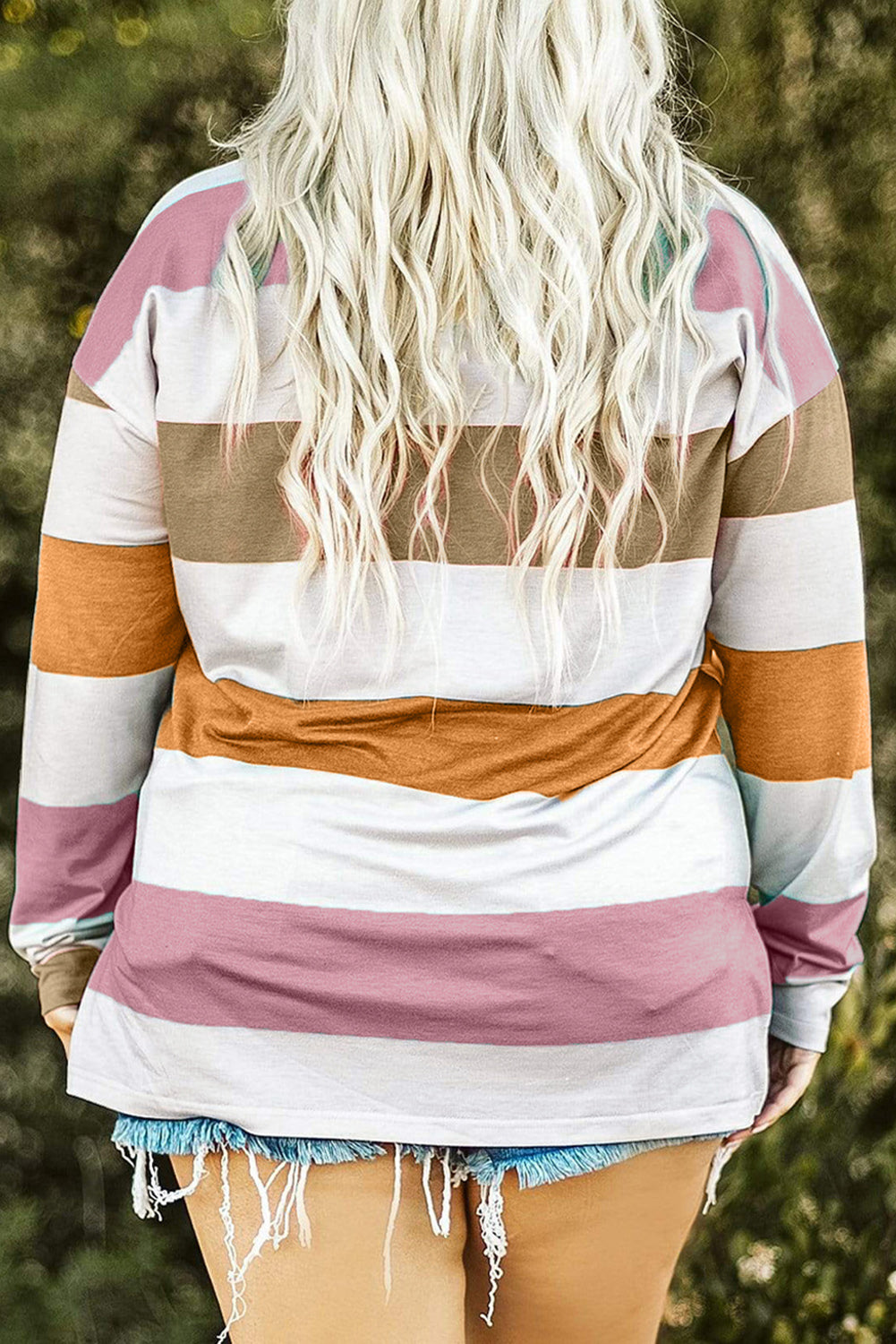 Plus Size Striped Slit Long Sleeve T-Shirt 