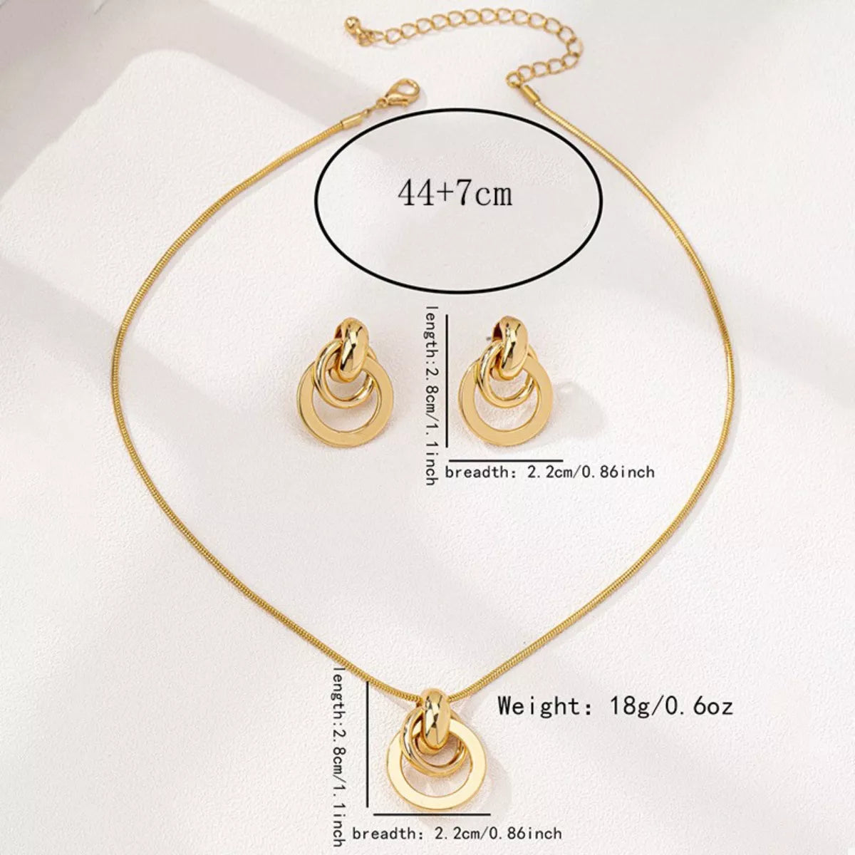18K Gold-Plated Earrings and Pendant Necklace Jewelry Set 