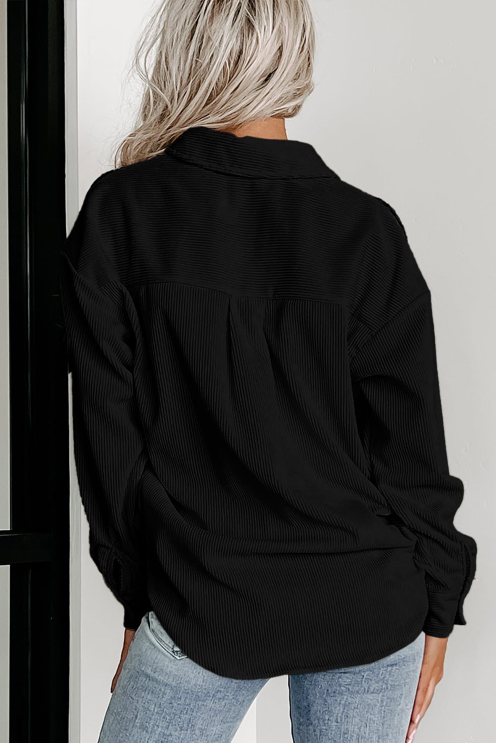 Parchment Houndstooth Corduroy Patchwork Flap Pocket Shacket Outerwear/Jackets