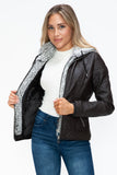 YMI Faux Layered Double-Zipper Jacket with Fuzzy Hood 