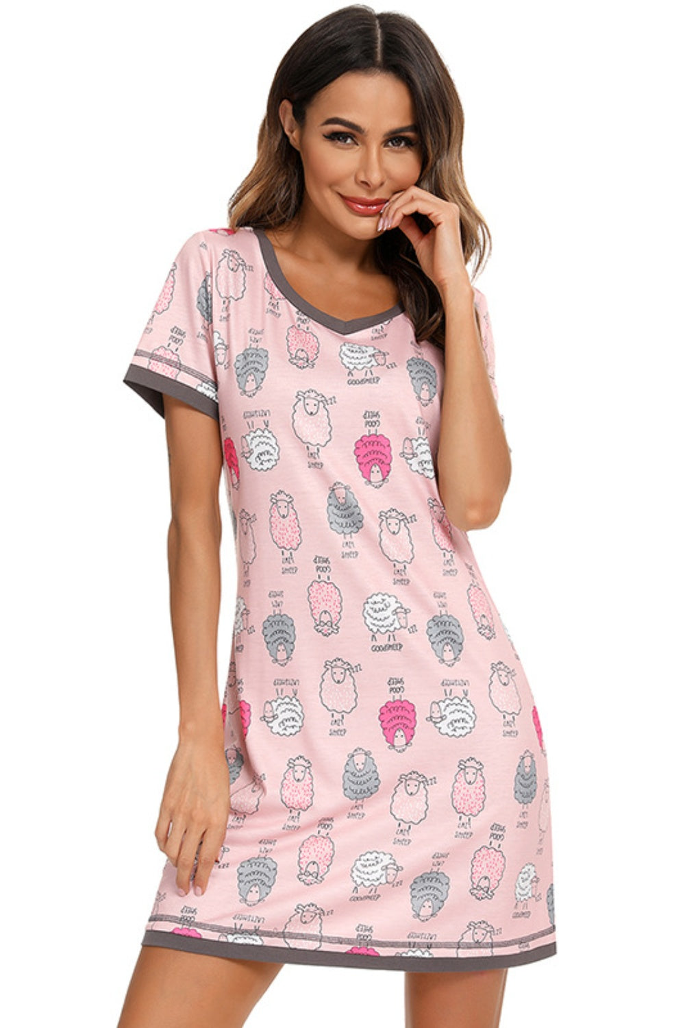 Contrast Trim Short Sleeve Lounge Dress 