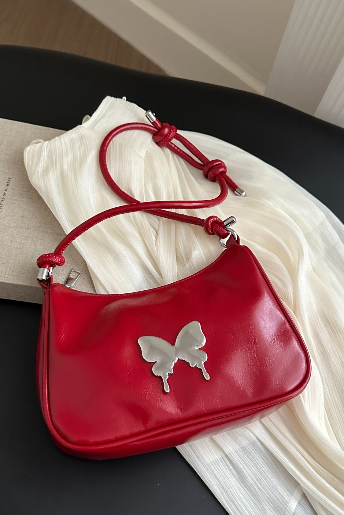 Butterfly PU Leather Knotted Strap Shoulder Bag 