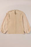 Swiss Dot Mock Neck Balloon Sleeve Blouse 