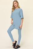 Double Take Full Size Round Neck Dropped Shoulder T-Shirt and Leggings Set 