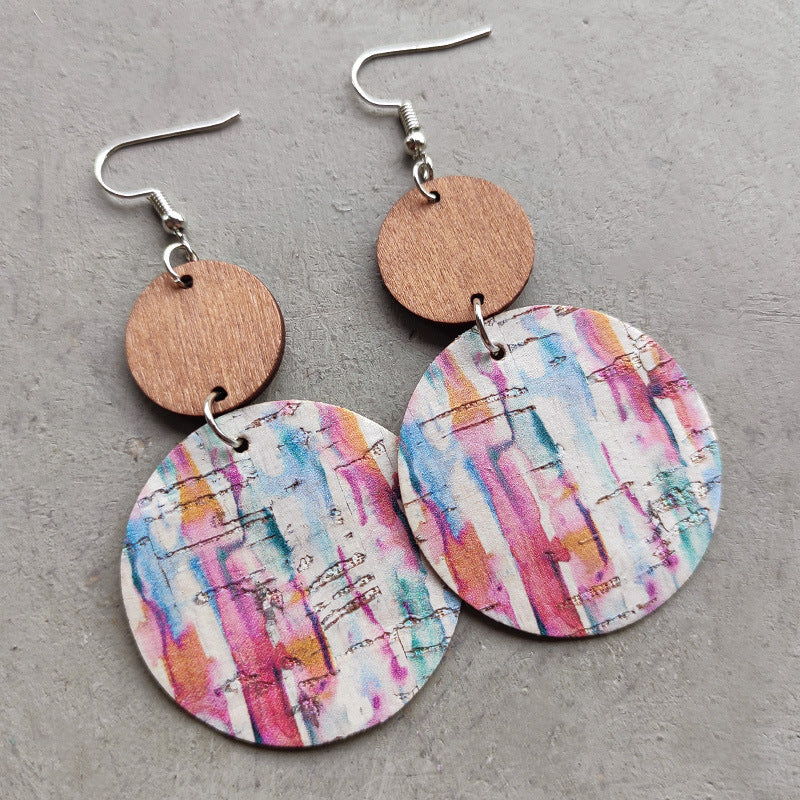 Round Shape Wooden Dangle Earrings 
