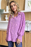 Double Take Full Size Printed Smocked Long Sleeve Blouse 