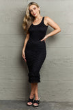 HIDDEN No Doubts Sleeveless Bodycon Ruffle Midi Dress 