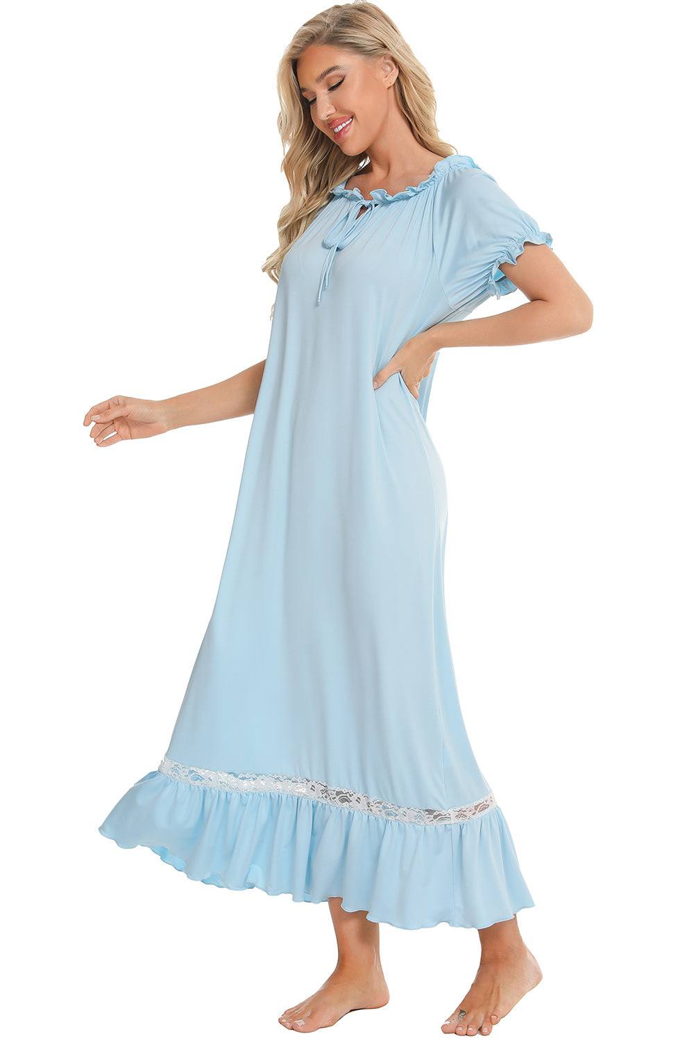 Lace Detail Short Sleeve Lounge Dress 