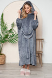 Double Take Full Size Pocketed Hooded Midi Lounge Dress 