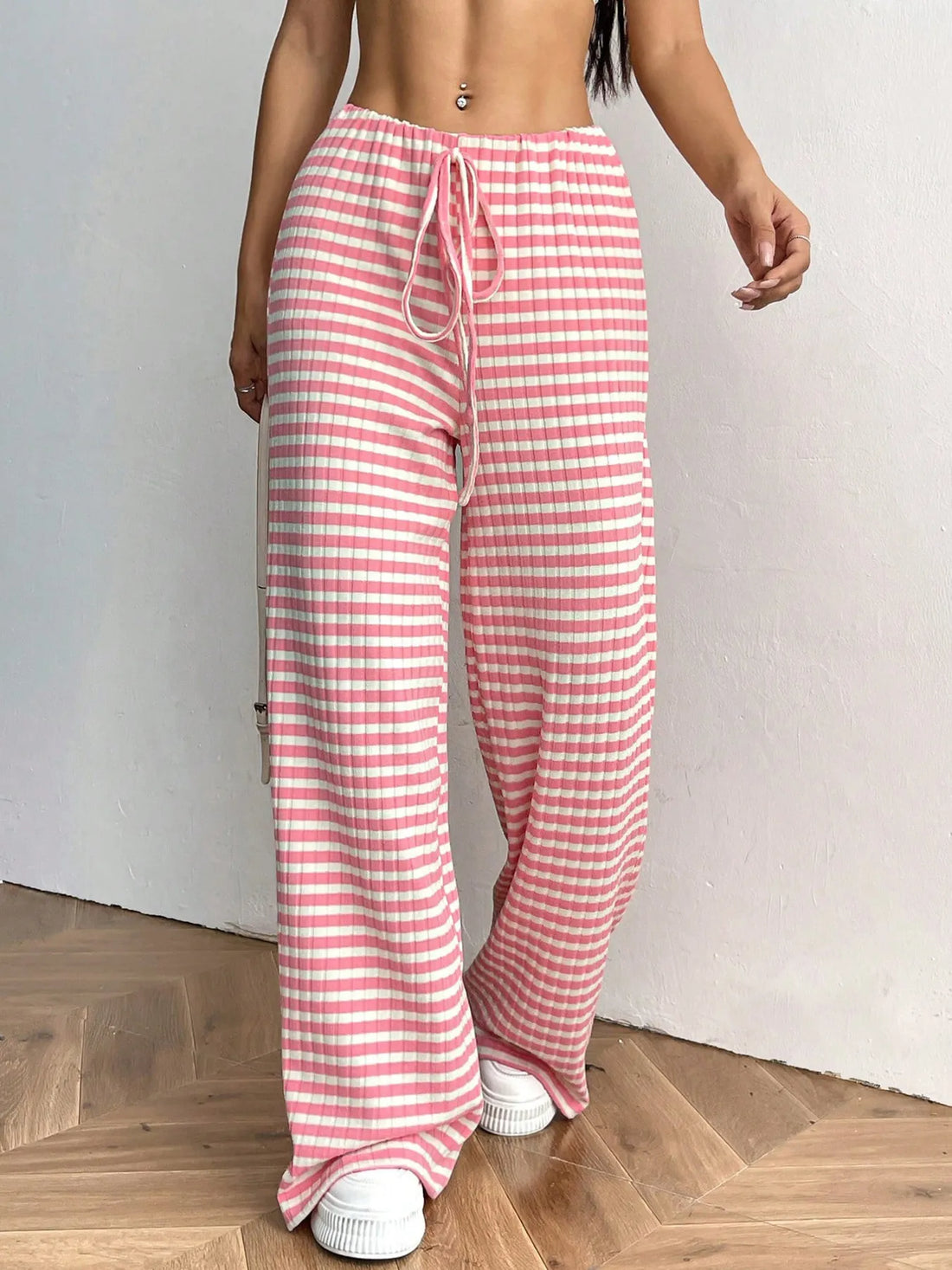 Striped Wide Leg Drawstring Pants 