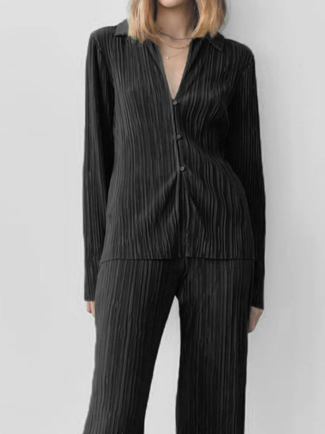 Texture Long Sleeve Top and Pants Lounge Set Lingerie & Nightwear