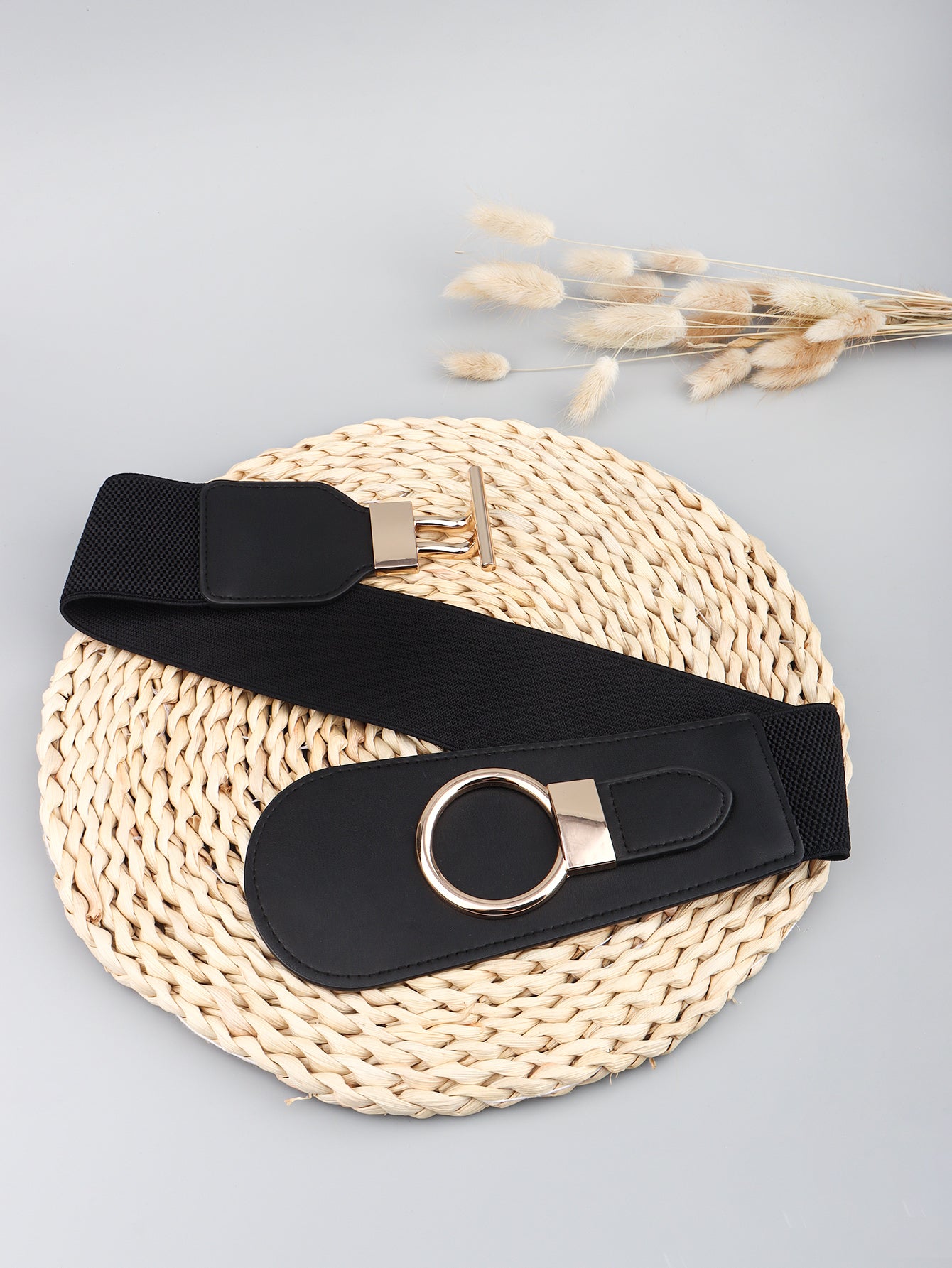 PU Elastic Wide Belt with Alloy Buckle 
