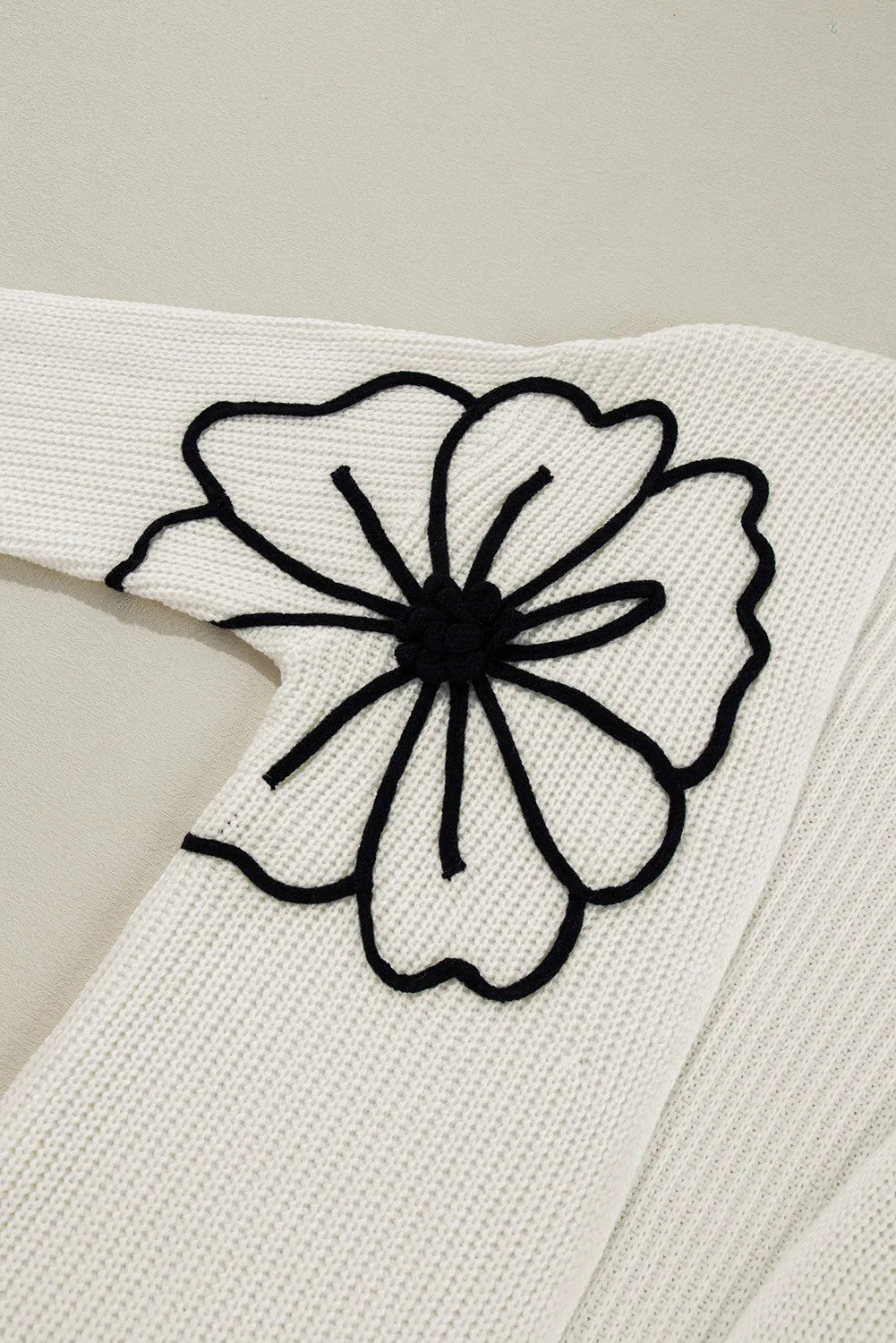 Full Size Flower Open Front Long Sleeve Cardigan 