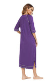 Zip Up Slit Round Neck Night Dress with Pockets 