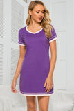 Contrast Trim Short Sleeve Lounge Dress 