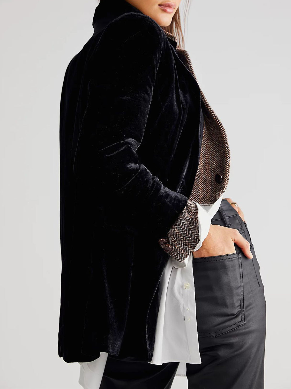 Lapel Collar Long Sleeve Blazer with Pockets 