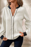 Contrast Notched Long Sleeve Blouse 