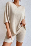 Round Neck Ribbed Top and Shorts Lounge Set Lingerie & Nightwear