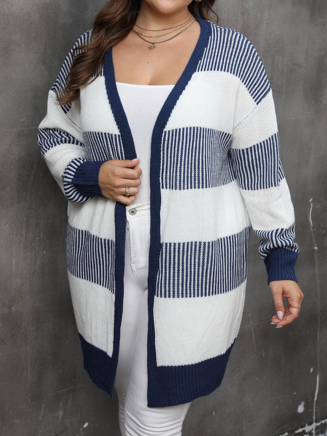 Plus Size Open Front Long Sleeve Cardigan 