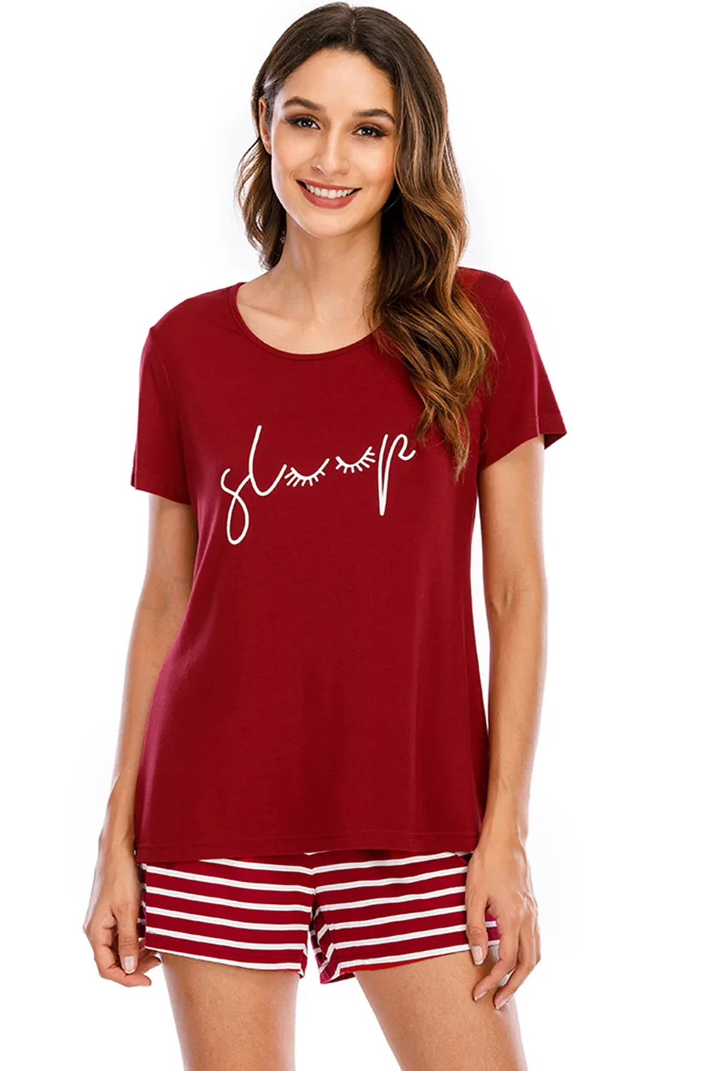 Graphic Round Neck Top and Striped Shorts Lounge Set Lingerie & Nightwear