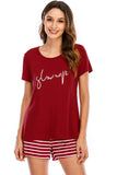 Graphic Round Neck Top and Striped Shorts Lounge Set Lingerie & Nightwear