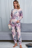 Shiny Tie-Dye Crewneck Top and Drawstring Waist Joggers Lounge Set Lingerie & Nightwear
