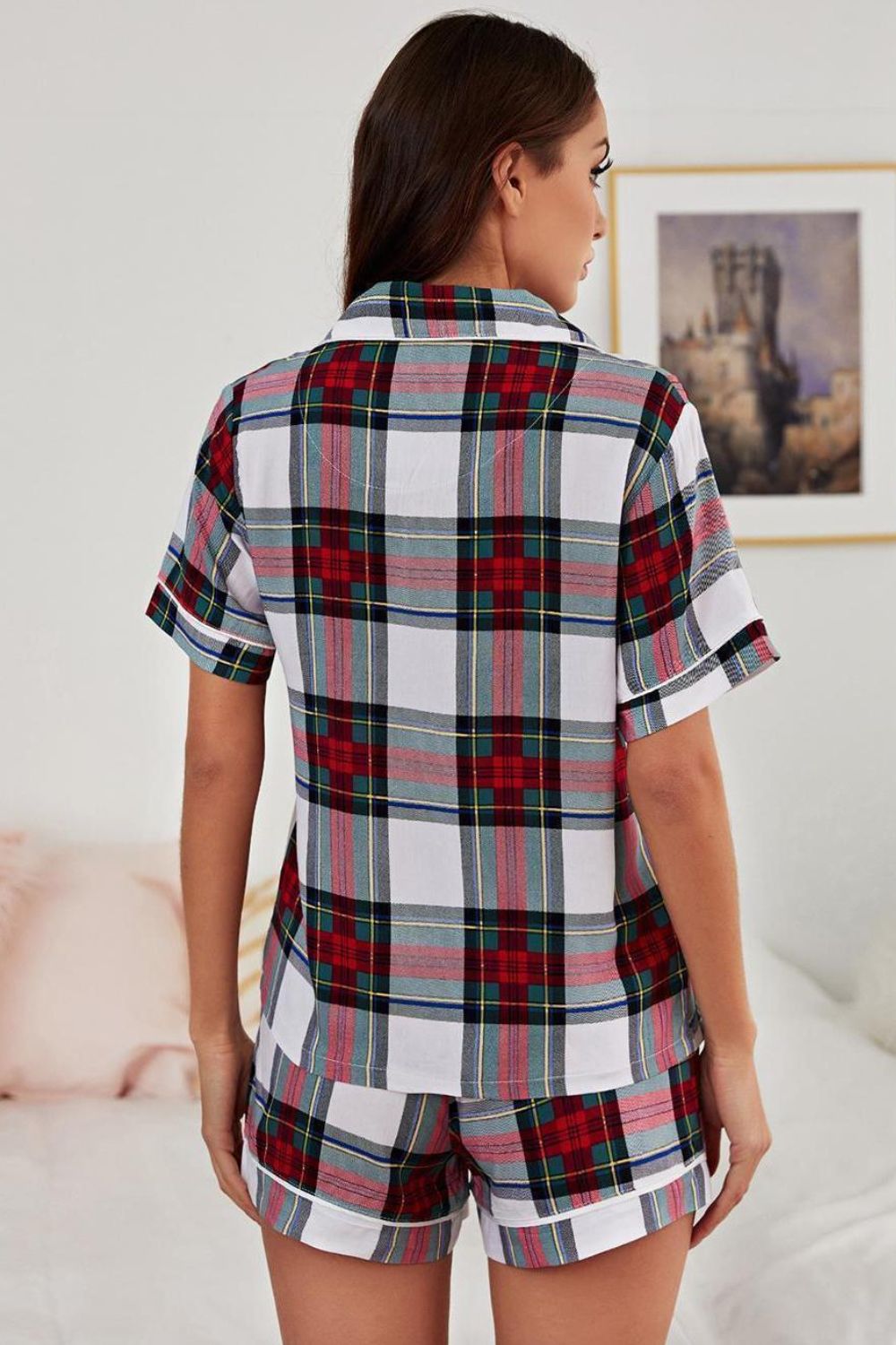 Collared Neck Short Sleeve Tied Two-Piece Lounge Set Lingerie & Nightwear