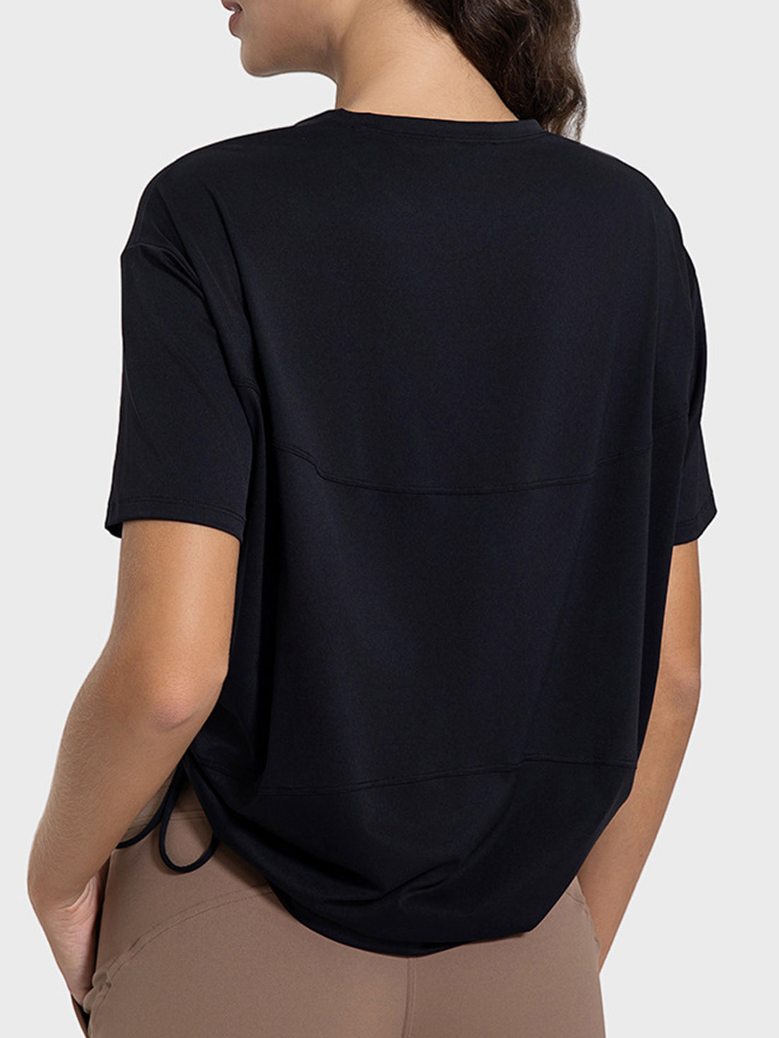 Millennia Drawstring Round Neck Short Sleeve Active T-Shirt 