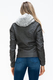 YMI Removable Faux Layered Multi-Pocket Jacket with Fuzzy Hood 