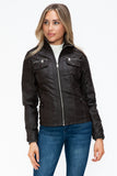 YMI Removable Faux Layered Multi-Pocket Jacket with Fuzzy Hood 