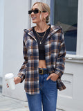 Ivy Lane Plaid Button Up Long Sleeve Hooded Jacket 