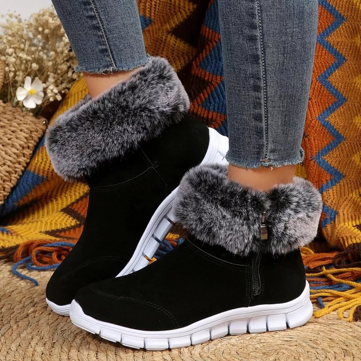 Side Zip Faux Fur Boots 