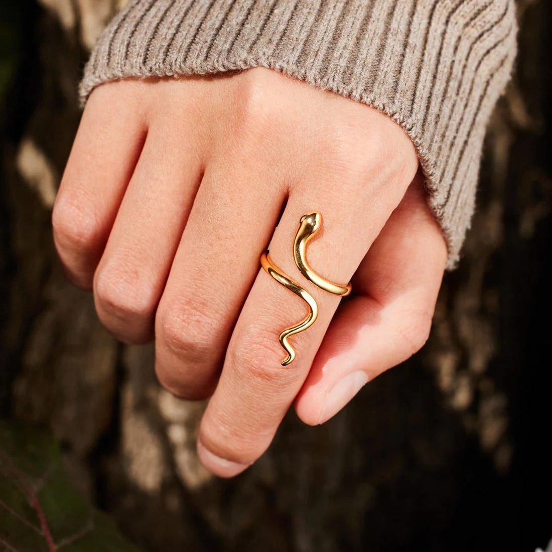 Snake Shape 18K Gold-Plated Bypass Ring 