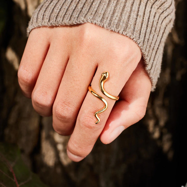 Snake Shape 18K Gold-Plated Bypass Ring 