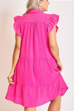 Umgee Full Size Johnny Collar Ruffle Cap Sleeve Tiered Dress Plus Size Dresses