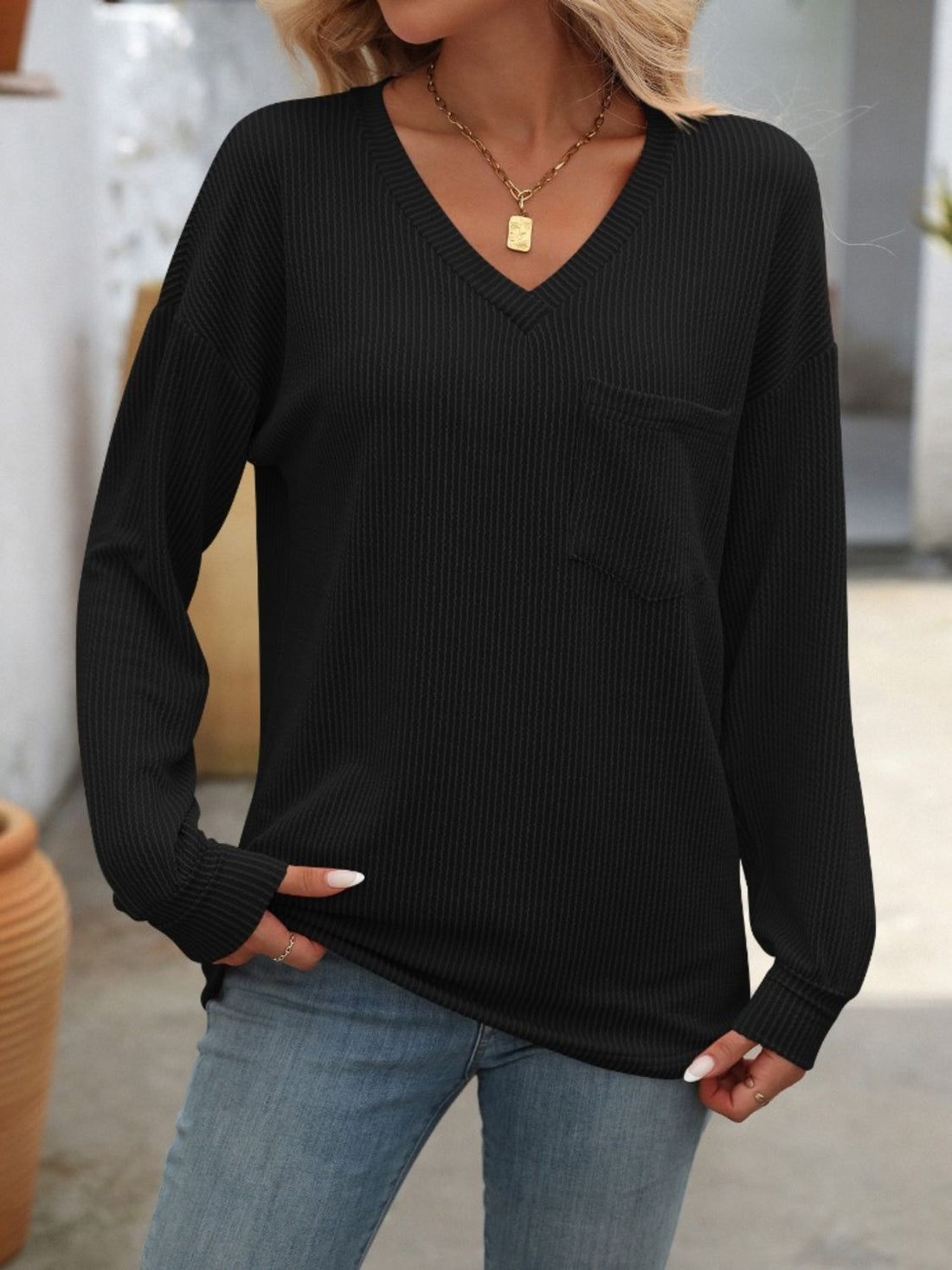 Mandy V-Neck Long Sleeve T-Shirt 