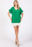 GeeGee Ruffled Short Sleeve V-Neck Blouse 