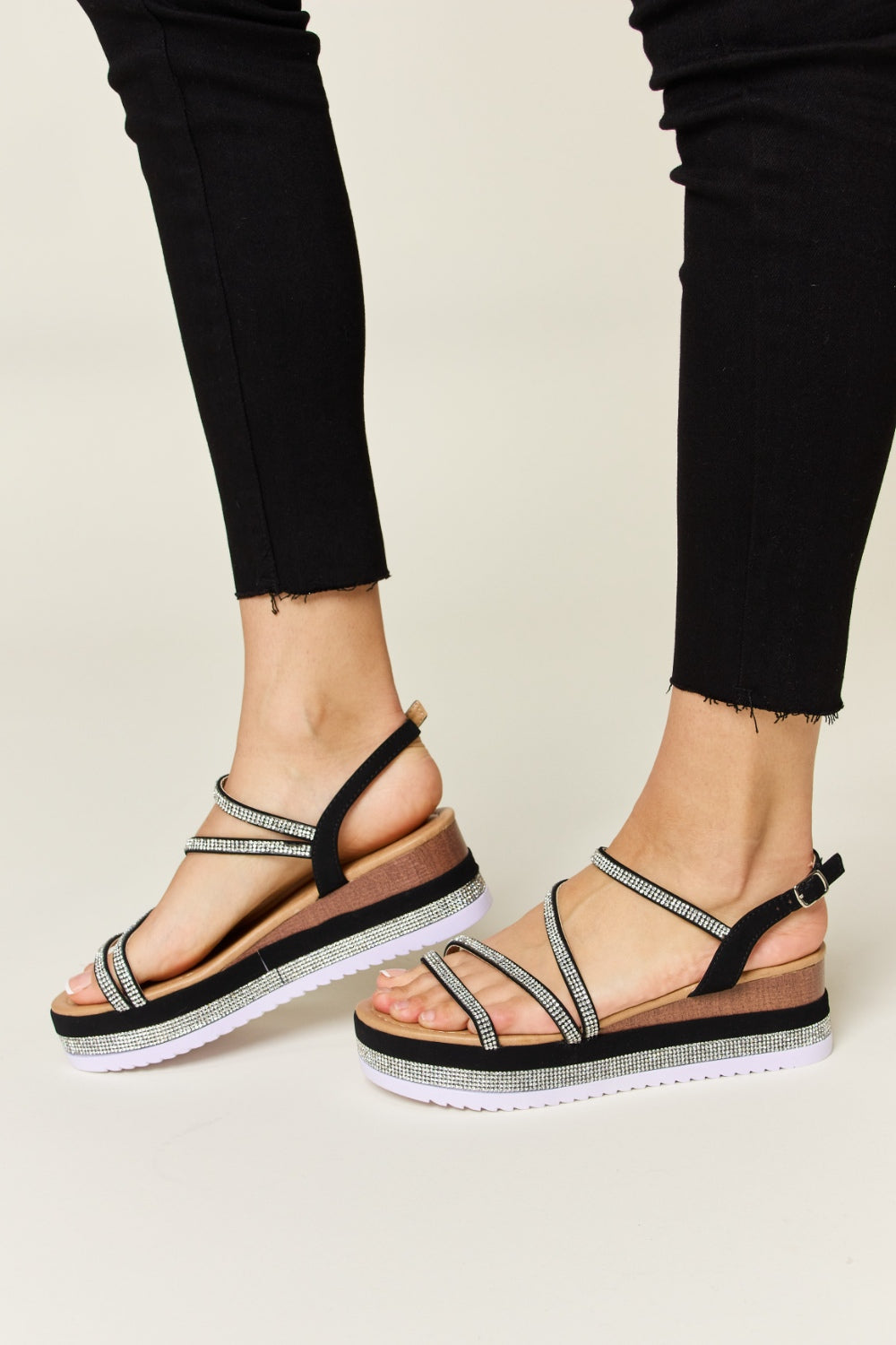 Forever Link Rhinestone Strappy Wedge Sandals 